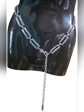 New York & Company Polished Finish Silver Link Chain Belt